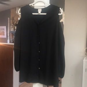 Chicos Cold Shoulder Button Down Blouse Black